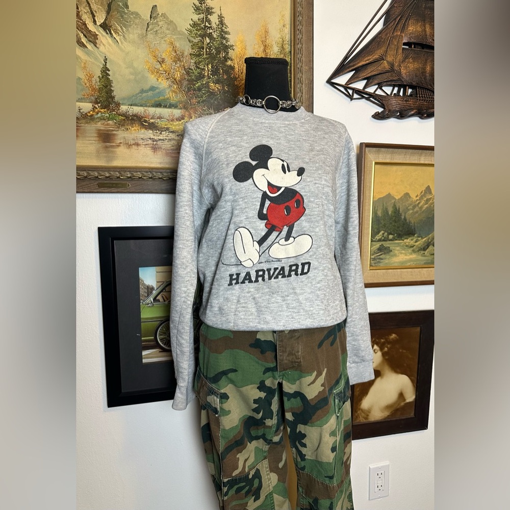 Vintage 80s Mickey Mouse HARVARD Crewneck Sweatshirt Size Small - Picture 3 of 6